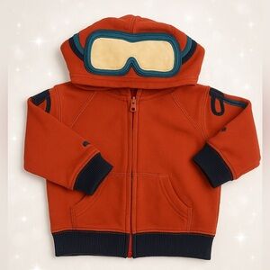 Gymboree Aviator Hoodie Jacket 12-24M - orange Zip-Up with Goggles Hood
